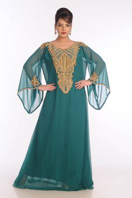Teal Georgette Embroidered Zari Work Islamic Kaftans 1