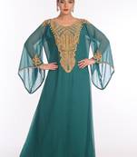 Teal Georgette Embroidered Zari Work Islamic Kaftans