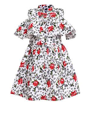 White Printed Cotton Kids-Frocks 1