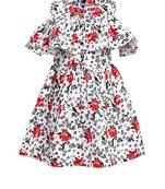 White Printed Cotton Kids-Frocks