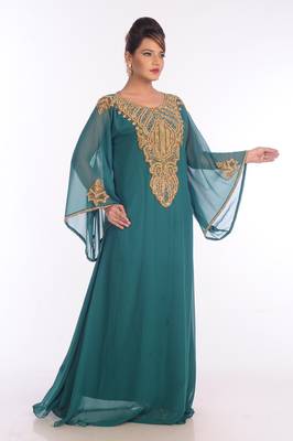 Teal Georgette Embroidered Zari Work Islamic Kaftans 4
