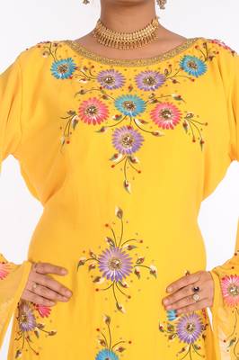 Yellow Georgette Embroidered Zari Work Islamic Kaftans 3
