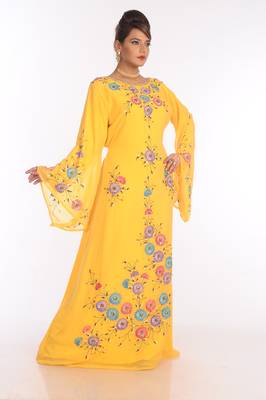 Yellow Georgette Embroidered Zari Work Islamic Kaftans 4