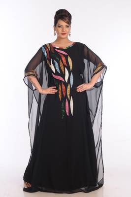 Black Georgette Embroidered Zari Work Islamic Kaftans 1