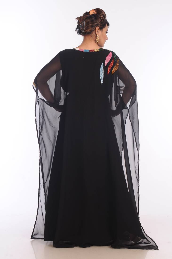 Black Georgette Embroidered Zari Work Islamic Kaftans