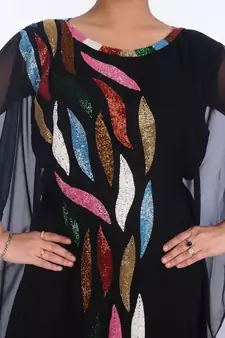 Black Georgette Embroidered Zari Work Islamic Kaftans