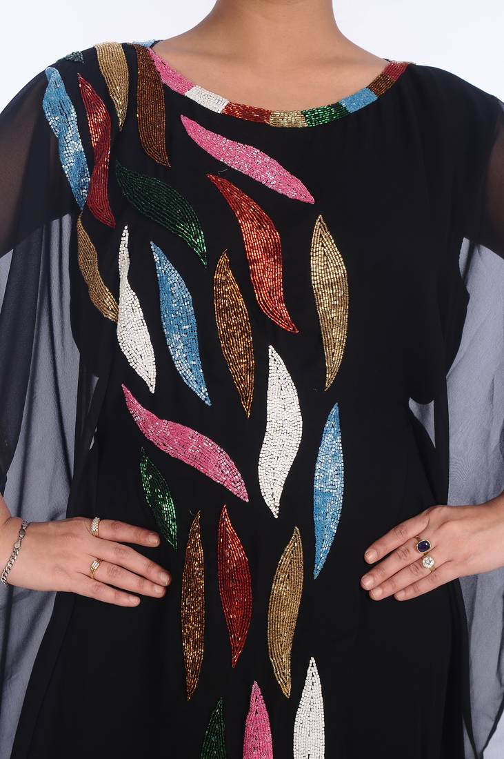 Black Georgette Embroidered Zari Work Islamic Kaftans