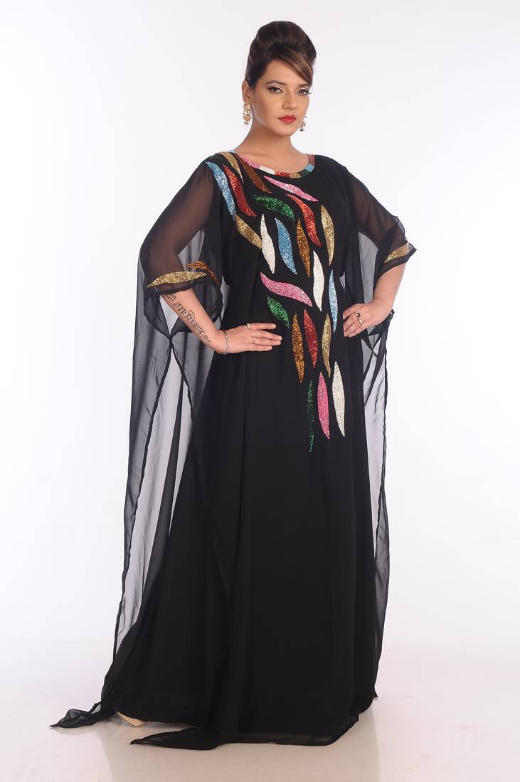 Black Georgette Embroidered Zari Work Islamic Kaftans