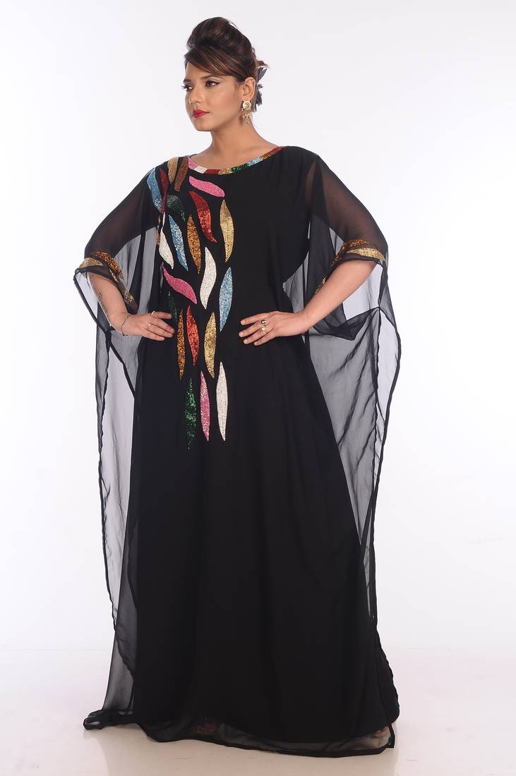 Black Georgette Embroidered Zari Work Islamic Kaftans