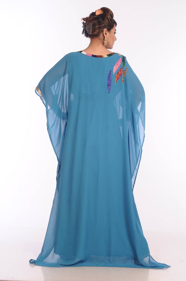 Sky Blue Georgette Embroidered Zari Work Islamic Kaftans
