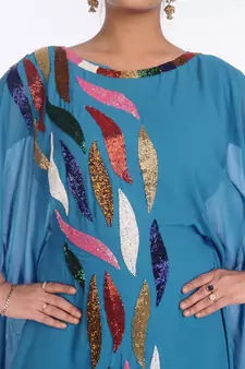 Sky Blue Georgette Embroidered Zari Work Islamic Kaftans
