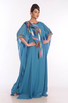 Sky Blue Georgette Embroidered Zari Work Islamic Kaftans 4