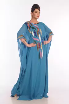 Sky Blue Georgette Embroidered Zari Work Islamic Kaftans