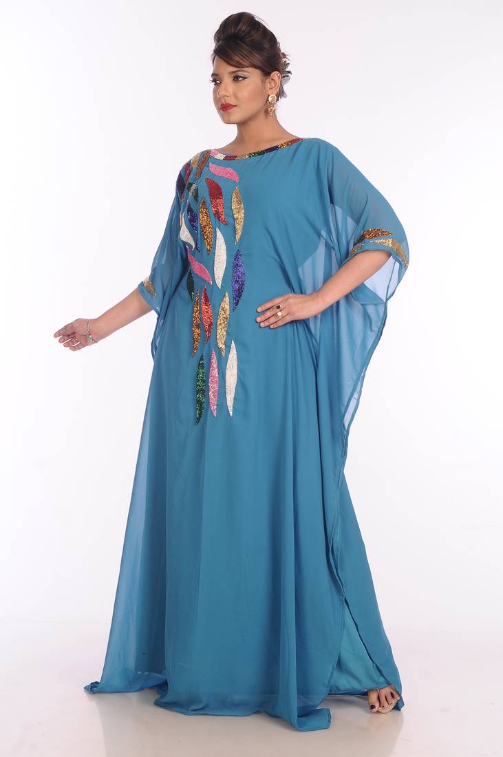 Sky Blue Georgette Embroidered Zari Work Islamic Kaftans