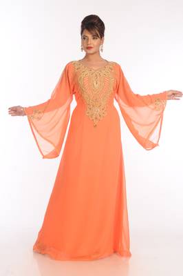 Orange Georgette Embroidered Zari Work Islamic Kaftans 1
