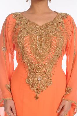 Orange Georgette Embroidered Zari Work Islamic Kaftans 3