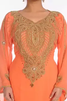 Orange Georgette Embroidered Zari Work Islamic Kaftans