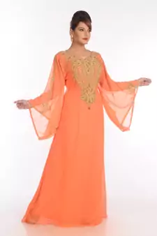 Orange Georgette Embroidered Zari Work Islamic Kaftans