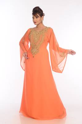 Orange Georgette Embroidered Zari Work Islamic Kaftans 5