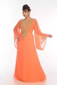 Orange Georgette Embroidered Zari Work Islamic Kaftans