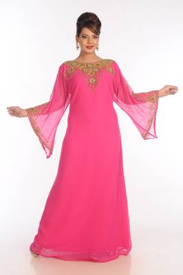 Pink Georgette Embroidered Zari Work Islamic Kaftans 1