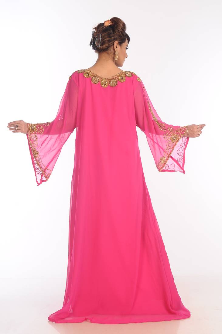 Pink Georgette Embroidered Zari Work Islamic Kaftans