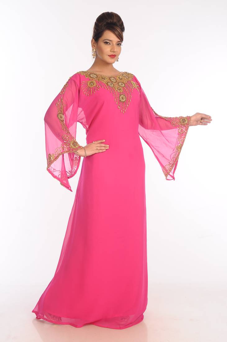 Pink Georgette Embroidered Zari Work Islamic Kaftans