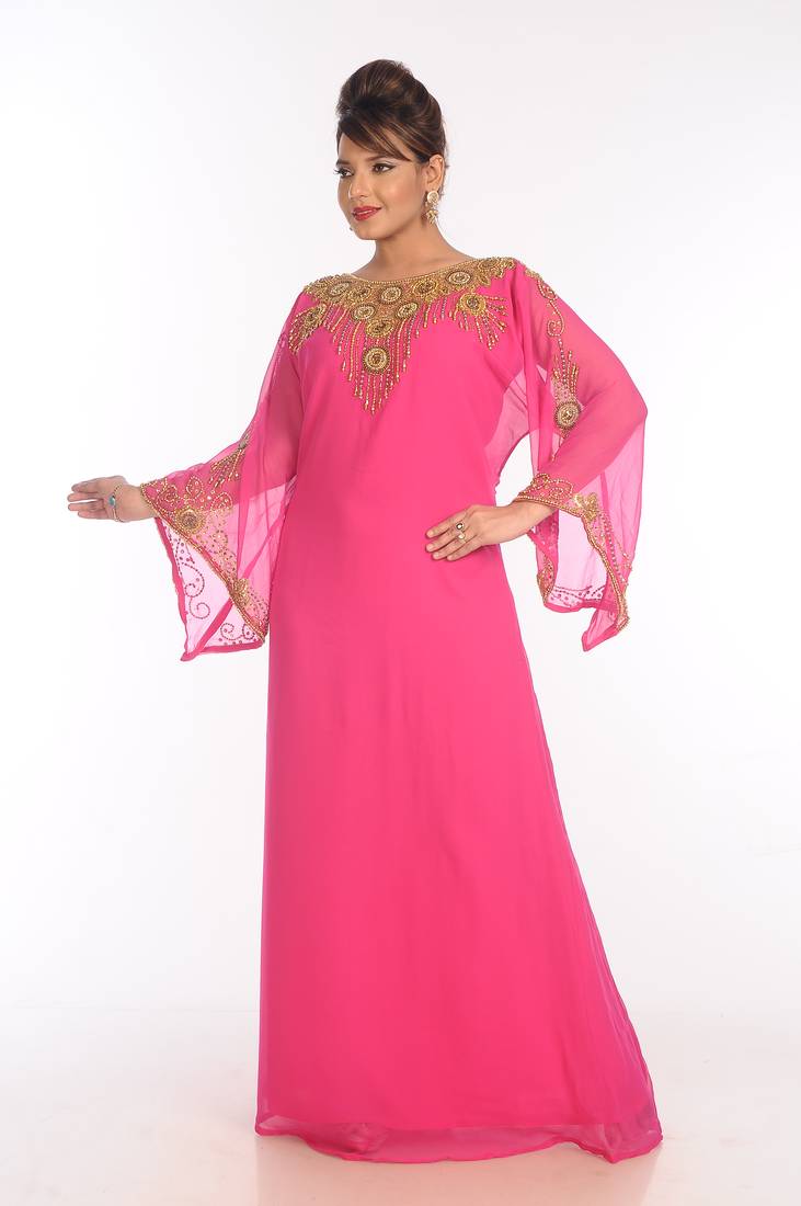 Pink Georgette Embroidered Zari Work Islamic Kaftans