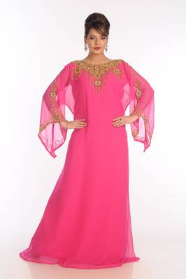 Pink Georgette Embroidered Zari Work Islamic Kaftans 6