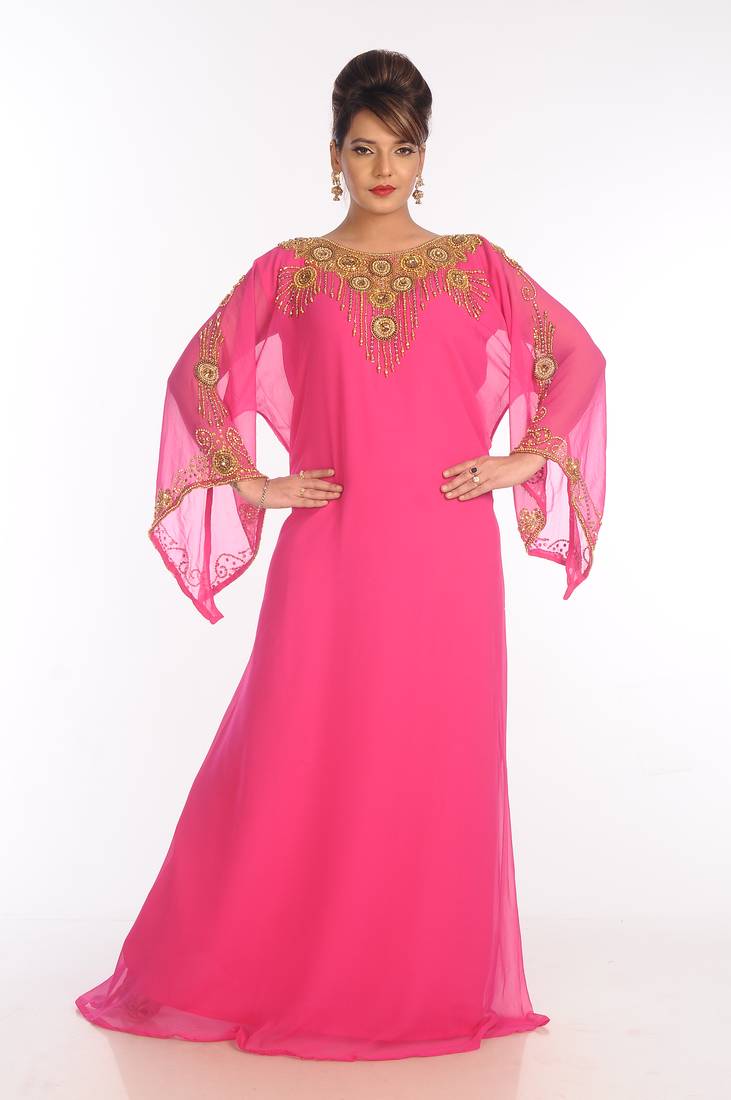 Pink Georgette Embroidered Zari Work Islamic Kaftans