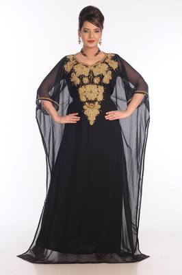 Black Georgette Embroidered Zari Work Islamic Kaftans 1