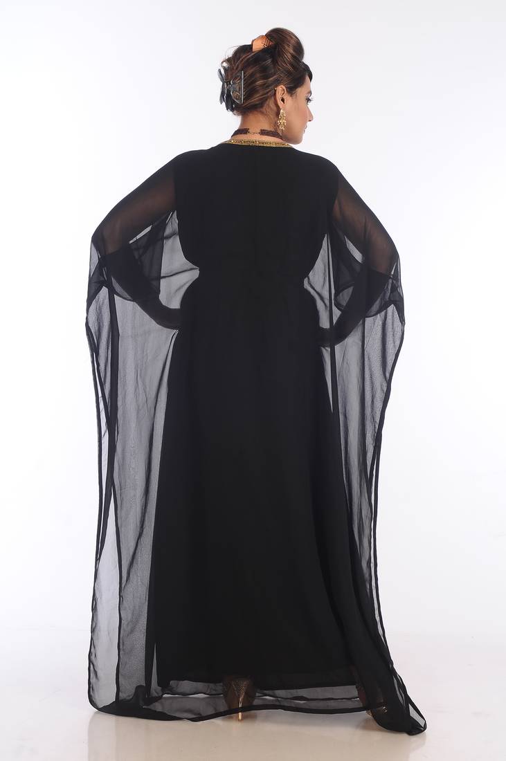 Black Georgette Embroidered Zari Work Islamic Kaftans