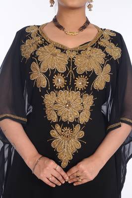Black Georgette Embroidered Zari Work Islamic Kaftans 3