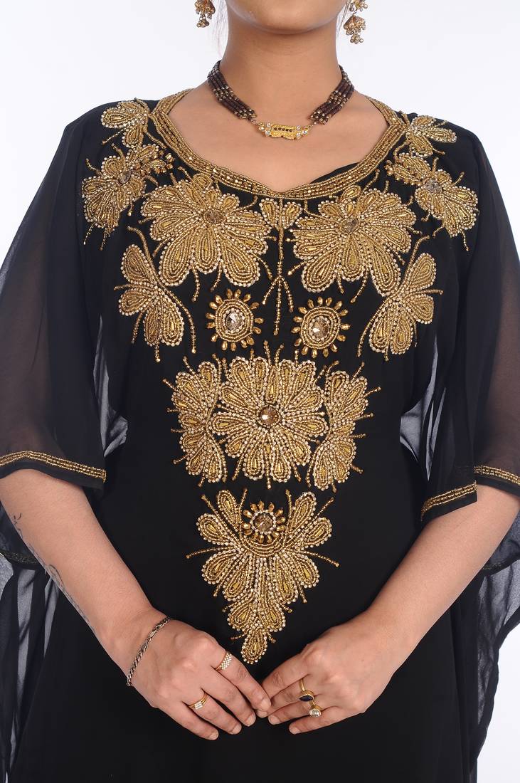 Black Georgette Embroidered Zari Work Islamic Kaftans
