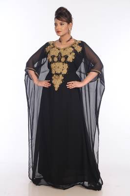 Black Georgette Embroidered Zari Work Islamic Kaftans 5