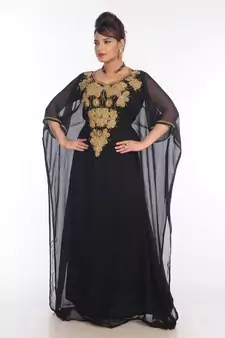 Black Georgette Embroidered Zari Work Islamic Kaftans