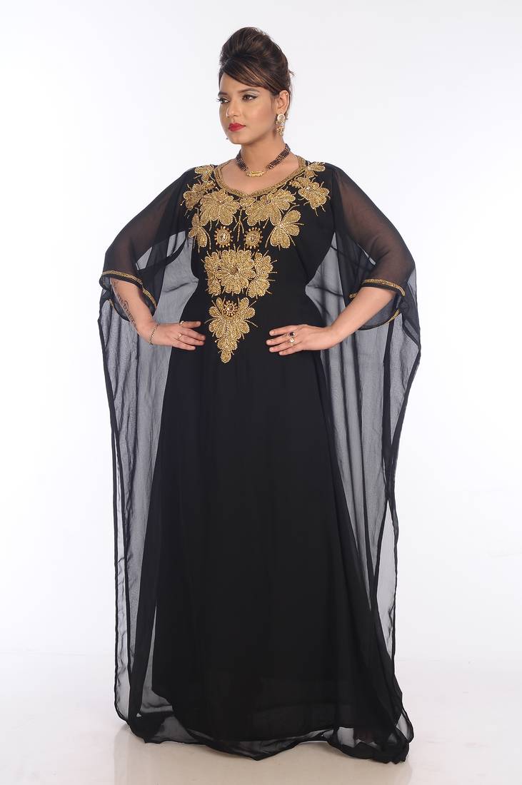 Black Georgette Embroidered Zari Work Islamic Kaftans