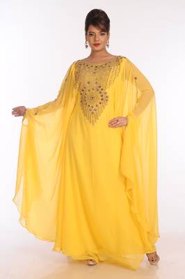 Yellow Georgette Embroidered Zari Work Islamic Kaftans 1