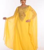 Yellow Georgette Embroidered Zari Work Islamic Kaftans