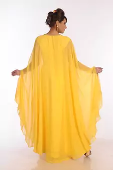 Yellow Georgette Embroidered Zari Work Islamic Kaftans