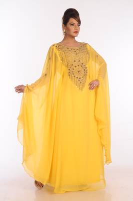 Yellow Georgette Embroidered Zari Work Islamic Kaftans 3