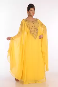 Yellow Georgette Embroidered Zari Work Islamic Kaftans