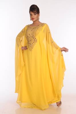 Yellow Georgette Embroidered Zari Work Islamic Kaftans 4