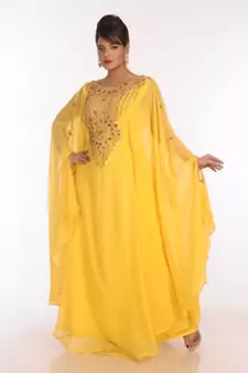 Yellow Georgette Embroidered Zari Work Islamic Kaftans