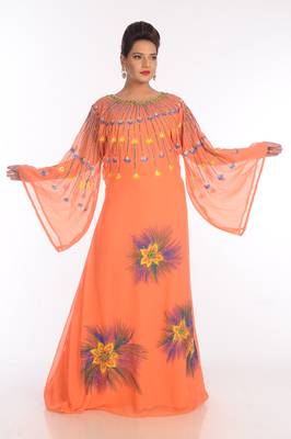 Orange Georgette Embroidered Zari Work Islamic Kaftans 1