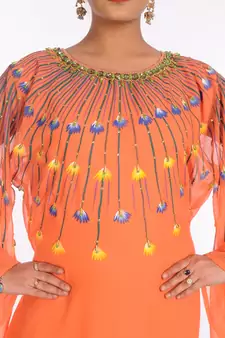 Orange Georgette Embroidered Zari Work Islamic Kaftans