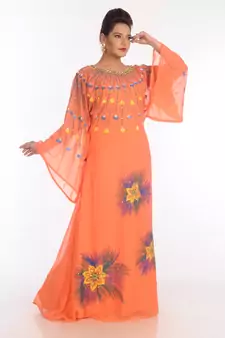 Orange Georgette Embroidered Zari Work Islamic Kaftans