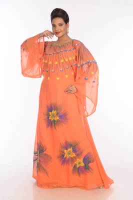 Orange Georgette Embroidered Zari Work Islamic Kaftans 5