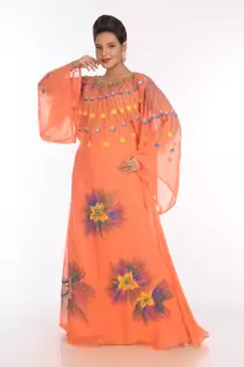 Orange Georgette Embroidered Zari Work Islamic Kaftans