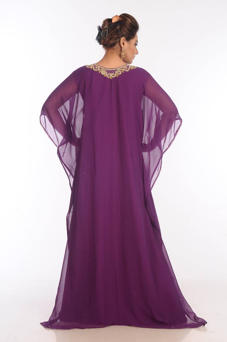 Purple Georgette Embroidered Zari Work Islamic Kaftans